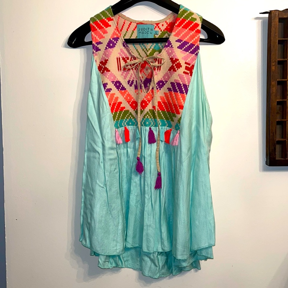 JUDITH MARCH Boho Tassel Flowy Tank Top